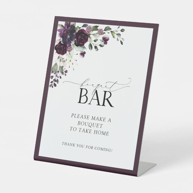 Signe De Table Plum violet Aquarelle Fête des mariées Bouquet Bar (Recto)