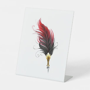 Signe De Table Plume rouge avec pointe en or