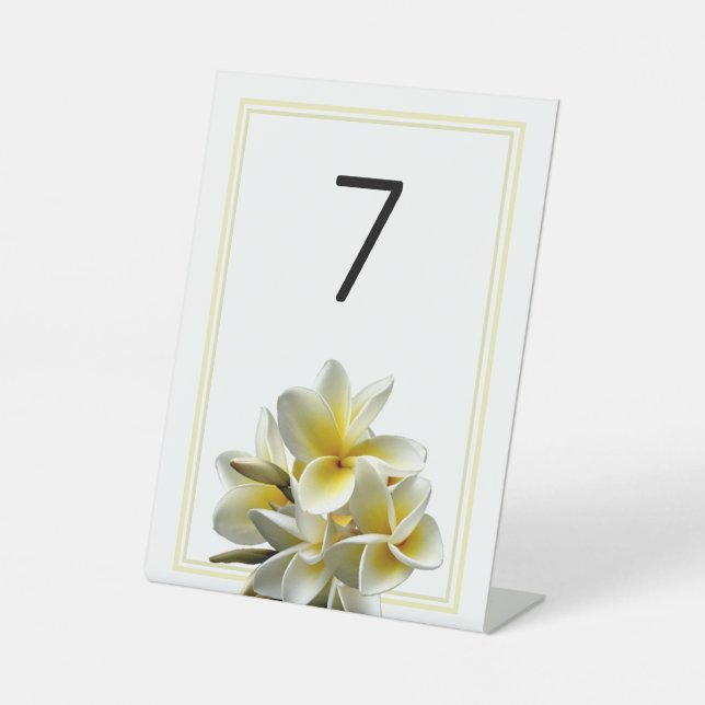Signe De Table Plumeria Fleurs Mariage Numéro de table permanente (Recto)