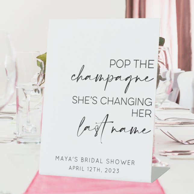 Signe De Table Pop La Bachelorette Champagne/Hen Do Sign (Pop the champagne she's changing her last name bridal shower sign)