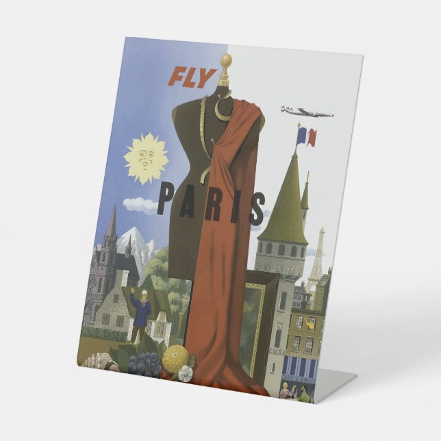 Signe De Table Poster du Vintage voyage Fly Paris France (Recto)
