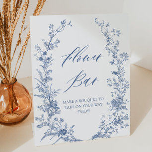 Signe De Table Poster vintage Blue Floral Bouquet Bar à fleurs