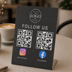 Signe De Table Présentoir de code QR de médias sociaux sur socle