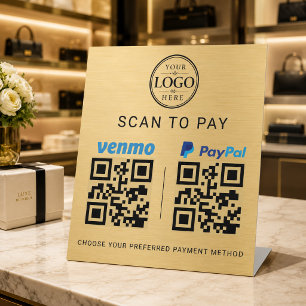 Signe De Table Présentoir de paiement Gold Venmo PayPal à scanner