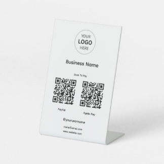 Signe De Table Présentoir de paiement QR élégant | Logo personnal