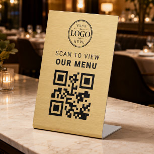 Signe De Table Présentoir de table de menu Code QR Or