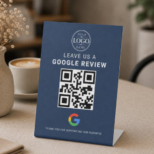 Signe De Table Présentoir QR de révision Google Bleu Marine