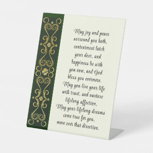 Signe De Table Prière Bénédiction Mariage irlandaise Gold Green D