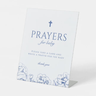 Signe De Table Prière pour le baptême floral bébé bleu