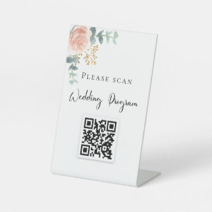 Signe De Table Programme de mariage QR code brouiller eucalyptus