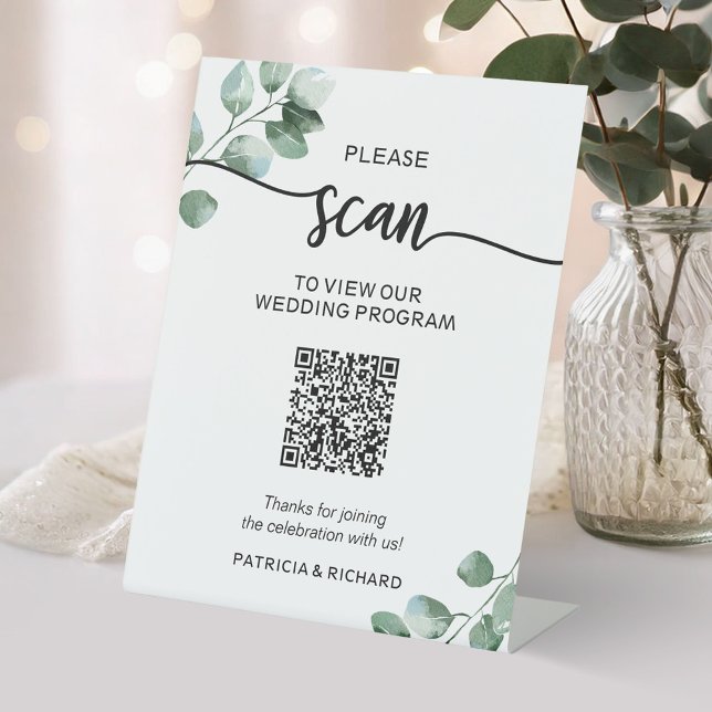 Signe De Table Programme de mariage vert Code QR (Créateur téléchargé)