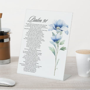 Signe De Table Psaume 91 Aquarelle Bleu Fleur Bible Écritures