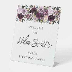 Signe De Table Purple Mauve rose 100e fête d'anniversaire Bienven