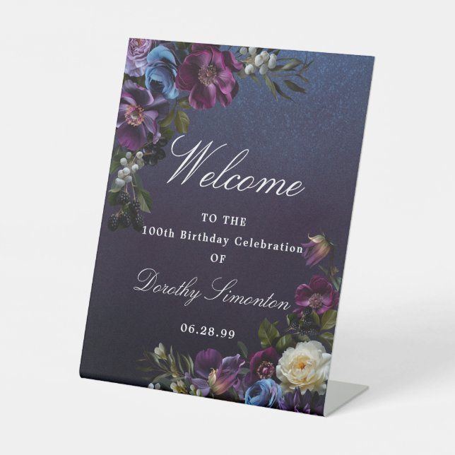 Signe De Table Purple Moody Flower 100e anniversaire Bienvenue (Recto)