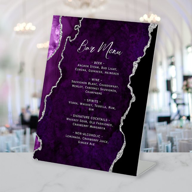 Signe De Table Purple Silver Agate Wedding Bar Menu (Créateur téléchargé)