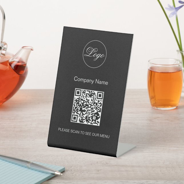 Signe De Table QR Code Black Café Menu Logo Modern Black (In SItu)