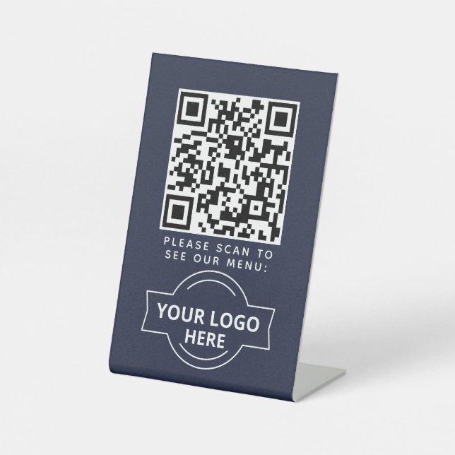 Signe De Table QR Code Black Menu Logo Contactless Modern Cafe (Recto)
