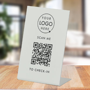 Signe De Table QR Code Check-In   Gray Business Logo Contactless