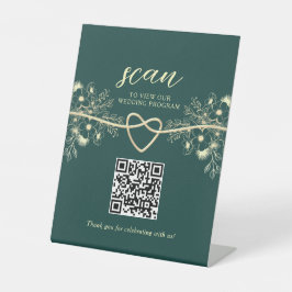 Signe De Table QR Code Emerald Gold Wedding Program