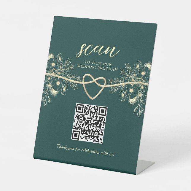 Signe De Table QR Code Emerald Gold Wedding Program (Recto)
