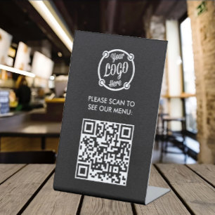 Signe De Table QR Code Menu Logo Contact Restaurant moderne sans 