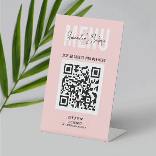 Signe De Table QR Code Menu Pink Business Logo sans contact