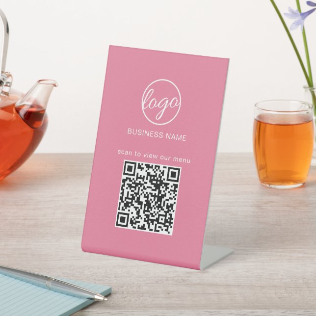 Signe De Table QR Code Menu Restaurant Business Logo Rose (In SItu)