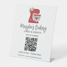 Signe De Table QR Code Pay Here Red Mixer Bakery Pedestal Sign