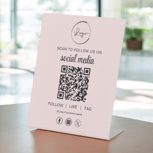 Signe De Table QR Code Pink Scan To Follow Us on Social Network