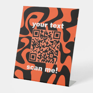 Signe De Table QR Code Super Retro Orange Black Shop Stand