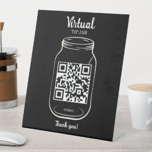 Signe De Table QR Code Virtual Tip Jar Noir