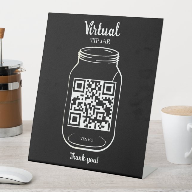 Signe De Table QR Code Virtual Tip Jar Noir (In SItu)