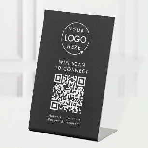 Signe De Table QR Code Wifi   Black Business Logo Scan to Connect
