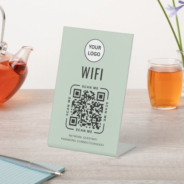 Signe De Table QR Code Wifi | Business Logo Scan to Connect Pink (In SItu)