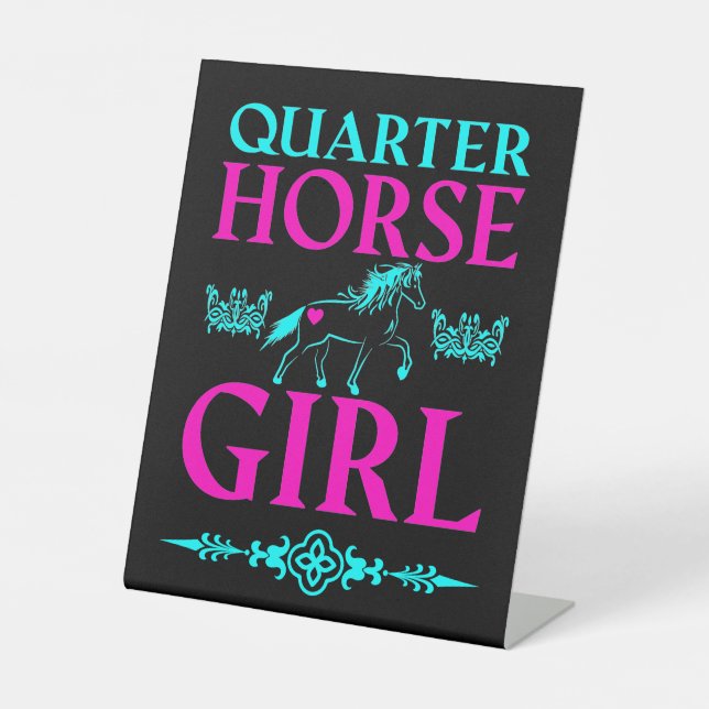 Signe De Table Quart Horse Girl en Aqua et Rose (Recto)