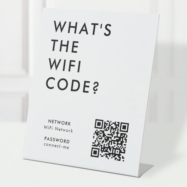 Signe De Table Quel est le code WiFi ? | Code QR réseau Wifi (What's the WiFi Code? tabletop sign with QR code to connect seamlessly to your Wi-Fi)