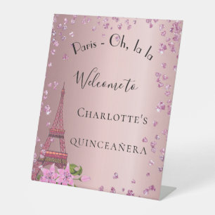 Signe De Table Quinceanera Paris tour eiffel rose pâle bienvenue