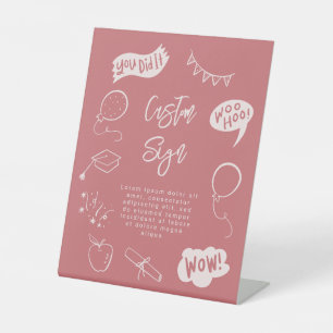 Signe De Table Quirky Doodle Graduation Party Blush Rose Personna