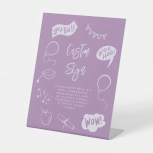 Signe De Table Quirky Doodle Graduation Party Purple Personnalisé