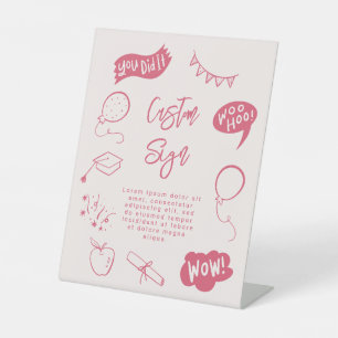 Signe De Table Quirky Doodle Graduation Party rose Personnalisé