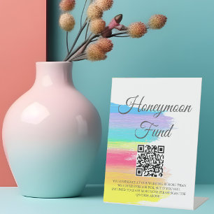 Signe De Table Rainbow Watercolor Mariage Honmoon Fund QR Code