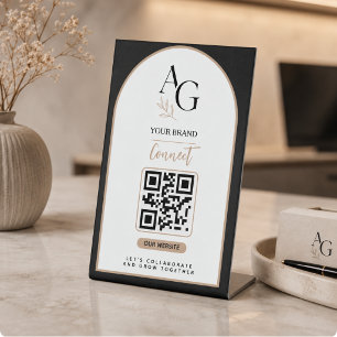 Signe De Table Rappel de rendez-vous avec code QR luxe beige noir