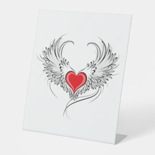 Signe De Table Red Angel Coeur avec ailes
