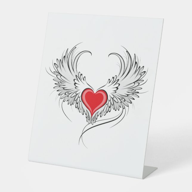 Signe De Table Red Angel Coeur avec ailes (Recto)