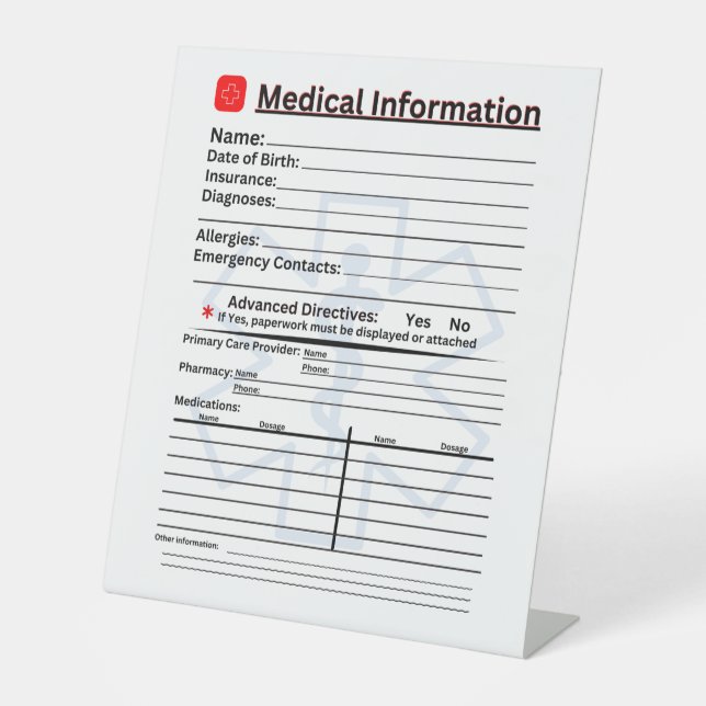 Signe De Table Réfrigérateur d'urgence d'information Médicale (Recto)