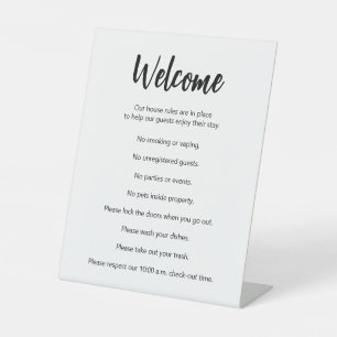 Signe De Table Règles de la Maison de vacances Modèle blanc et no
