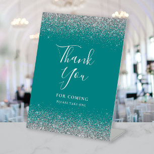 Signe De Table Remerciement de mariage paillettes bleu sarcelle a