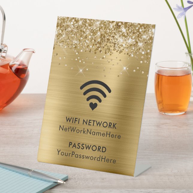 Signe De Table Réseau WiFi et mot de passe Glittery Gold Foil (In SItu)