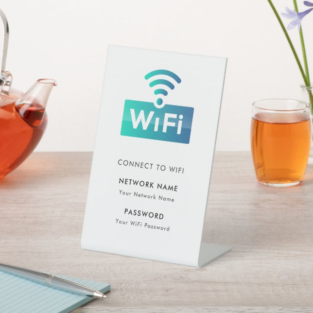 Signe De Table Réseau Wifi Personnalisé Connexion Blanc Moderne (In SItu)