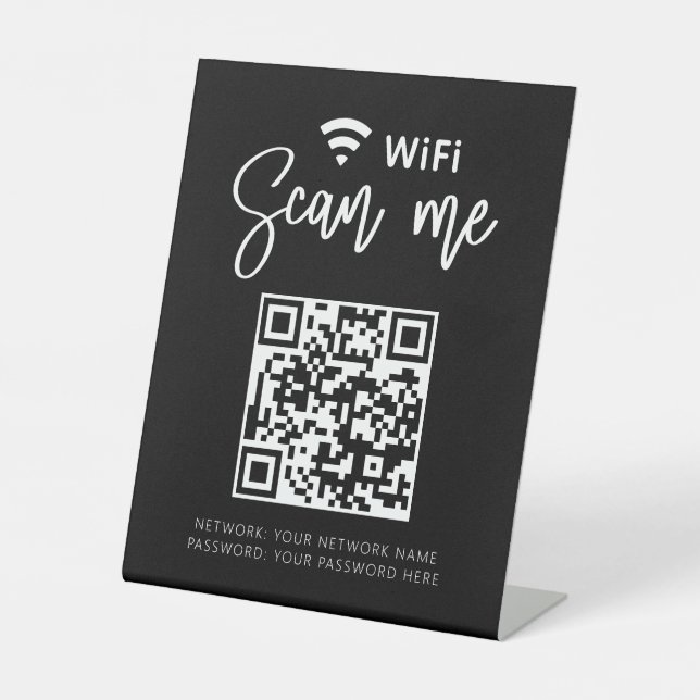 Signe De Table Réseau Wifi QR Code Black Modern Business (Recto)